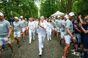 Olympic Torch flame bearer Didier Deschamps in Clairefontaine-en-Yvelines