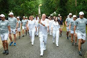 Olympic Torch flame bearer Didier Deschamps in Clairefontaine-en-Yvelines