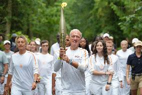 Olympic Torch flame bearer Didier Deschamps in Clairefontaine-en-Yvelines