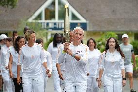 Olympic Torch flame bearer Didier Deschamps in Clairefontaine-en-Yvelines