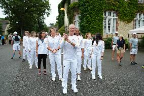 Olympic Torch flame bearer Didier Deschamps in Clairefontaine-en-Yvelines