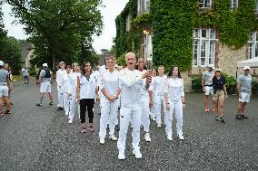 Olympic Torch flame bearer Didier Deschamps in Clairefontaine-en-Yvelines