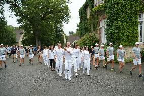 Olympic Torch flame bearer Didier Deschamps in Clairefontaine-en-Yvelines