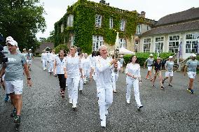 Olympic Torch flame bearer Didier Deschamps in Clairefontaine-en-Yvelines