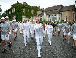 Olympic Torch flame bearer Didier Deschamps in Clairefontaine-en-Yvelines