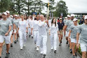 Olympic Torch flame bearer Didier Deschamps in Clairefontaine-en-Yvelines