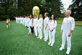 Olympic Torch flame bearer Didier Deschamps in Clairefontaine-en-Yvelines