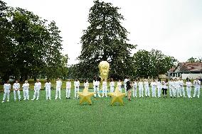 Olympic Torch flame bearer Didier Deschamps in Clairefontaine-en-Yvelines