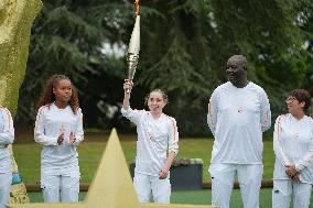 Olympic Torch flame bearer Didier Deschamps in Clairefontaine-en-Yvelines