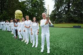 Olympic Torch flame bearer Didier Deschamps in Clairefontaine-en-Yvelines