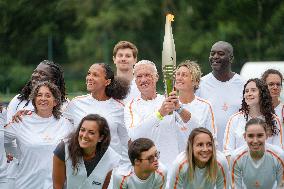 Olympic Torch flame bearer Didier Deschamps in Clairefontaine-en-Yvelines