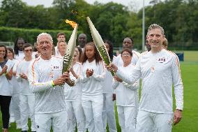 Olympic Torch flame bearer Didier Deschamps in Clairefontaine-en-Yvelines