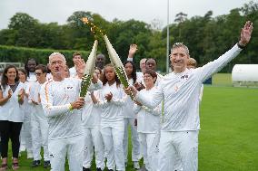 Olympic Torch flame bearer Didier Deschamps in Clairefontaine-en-Yvelines