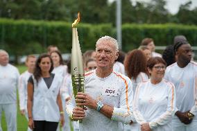 Olympic Torch flame bearer Didier Deschamps in Clairefontaine-en-Yvelines