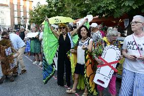 Madrid Residents Against The Cut Down Of The Trees In Plaza De Santa Ana