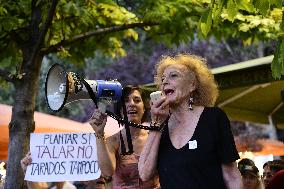 Madrid Residents Against The Cut Down Of The Trees In Plaza De Santa Ana