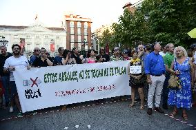 Madrid Residents Against The Cut Down Of The Trees In Plaza De Santa Ana