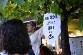 Madrid Residents Against The Cut Down Of The Trees In Plaza De Santa Ana