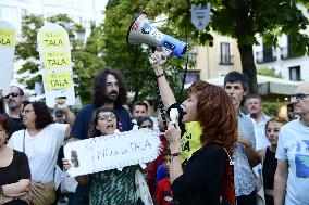 Madrid Residents Against The Cut Down Of The Trees In Plaza De Santa Ana