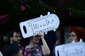 Madrid Residents Against The Cut Down Of The Trees In Plaza De Santa Ana