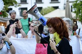 Madrid Residents Against The Cut Down Of The Trees In Plaza De Santa Ana