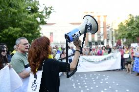 Madrid Residents Against The Cut Down Of The Trees In Plaza De Santa Ana