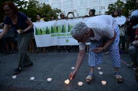 Madrid Residents Against The Cut Down Of The Trees In Plaza De Santa Ana