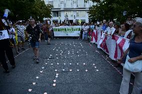 Madrid Residents Against The Cut Down Of The Trees In Plaza De Santa Ana