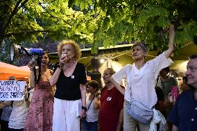 Madrid Residents Against The Cut Down Of The Trees In Plaza De Santa Ana