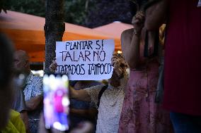 Madrid Residents Against The Cut Down Of The Trees In Plaza De Santa Ana