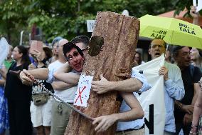 Madrid Residents Against The Cut Down Of The Trees In Plaza De Santa Ana