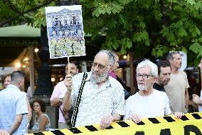 Madrid Residents Against The Cut Down Of The Trees In Plaza De Santa Ana