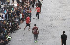 MIDEAST-GAZA-JABALIA REFUGEE CAMP-FOOTBALL GAME