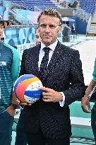 Paris 2024 - Macron Visits Beach Volleyball Venue