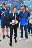 Paris 2024 - Macron Visits Beach Volleyball Venue