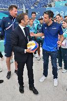 Paris 2024 - Macron Visits Beach Volleyball Venue