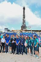 Paris 2024 - Macron Visits Beach Volleyball Venue