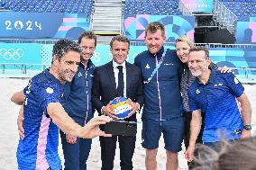 Paris 2024 - Macron Visits Beach Volleyball Venue