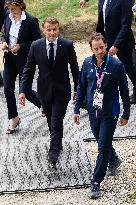 Paris 2024 - Macron Visits Beach Volleyball Venue