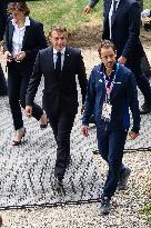 Paris 2024 - Macron Visits Beach Volleyball Venue