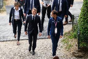 Paris 2024 - Macron Visits Beach Volleyball Venue