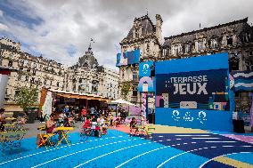 La Terrasse Des Jeux In Front Of Hotel De Ville, In Paris