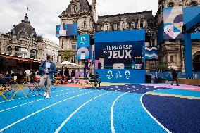 La Terrasse Des Jeux In Front Of Hotel De Ville, In Paris