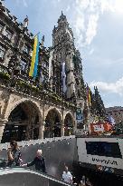 Ukrainian And Israeli Flags On Munich City Hall