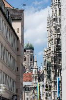 Ukrainian And Israeli Flags On Munich City Hall