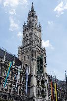 Ukrainian And Israeli Flags On Munich City Hall