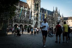 Ukrainian And Israeli Flags On Munich City Hall