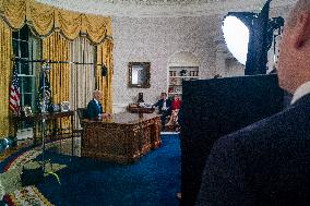 US President Joe Biden delivers a nationwide address from the Oval Office