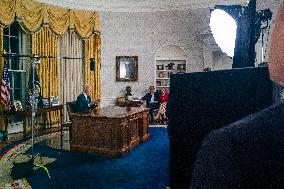 US President Joe Biden delivers a nationwide address from the Oval Office