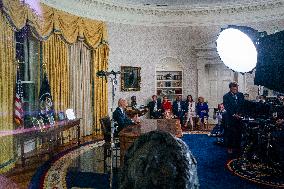 US President Joe Biden delivers a nationwide address from the Oval Office